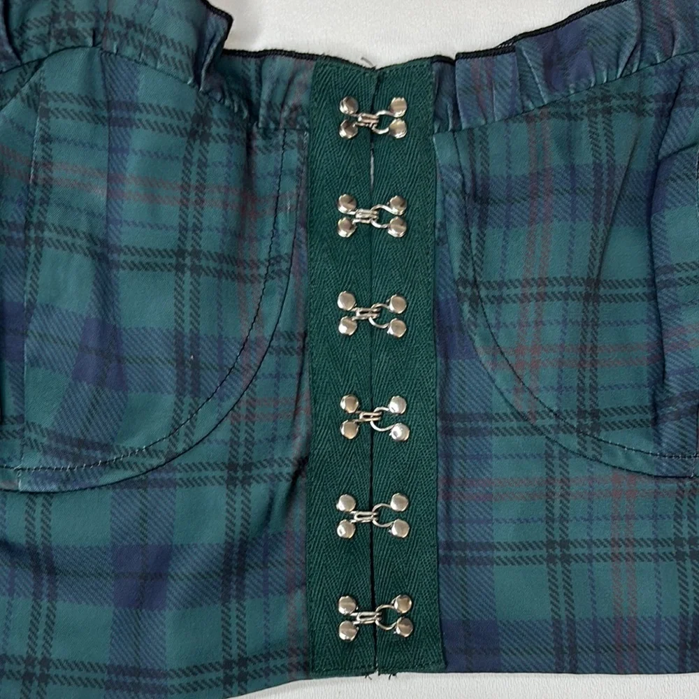 POSTER GIRL Bustier Women’s Sz large Plaid Whimsigoth Coquette Festival Concert - Picture 2 of 6